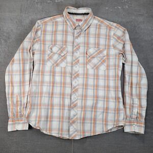 Levis Vintage Mens L Plaid Long Sleeve Button Down Shirt Western Orange Gray